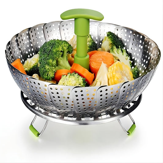 Foldable Stainless Steel Vegetable Steamer Basket - Easy Vegetable Steaming