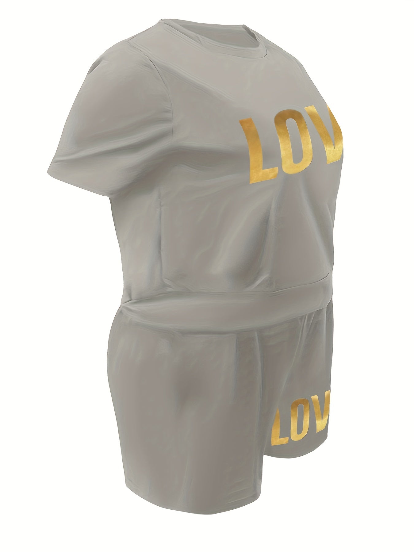  Letter Print Short Tee & Shorts 2 Piece Fitness Set