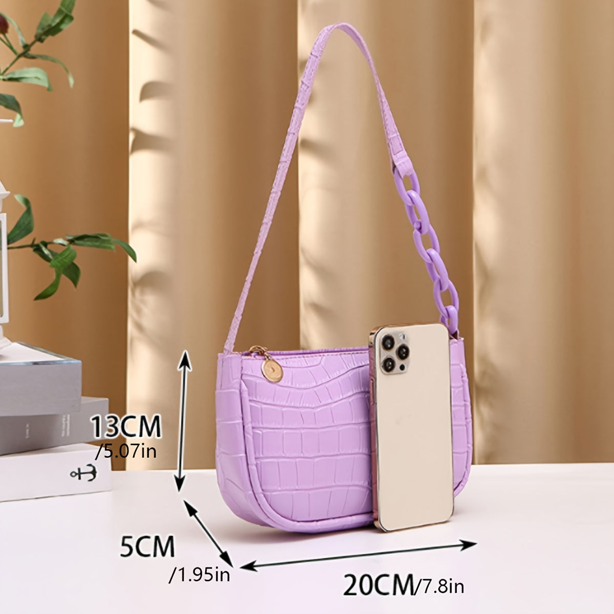 Crocodile Embossed Shoulder Bag Zipper Bag For Work