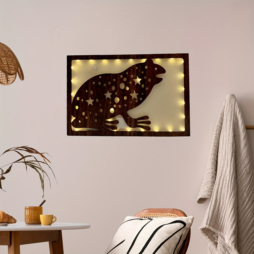 LED Frog Wooden Carving Creative Light Retro Wooden Hanging Tag