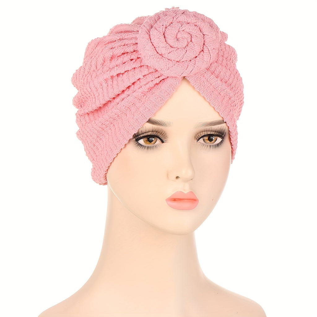 Crinkle Twist Turban Cap Solid Casual Head Wrap Elastic Hijab Hat