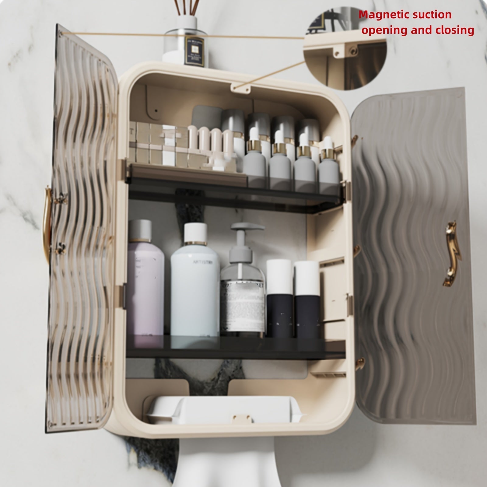 Wall Mount Storage Box & Shelf for Makeup and Condiments