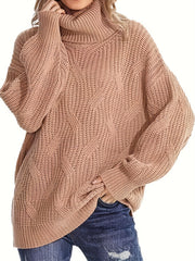  Solid Chunky Knit Top High Neck Tunic