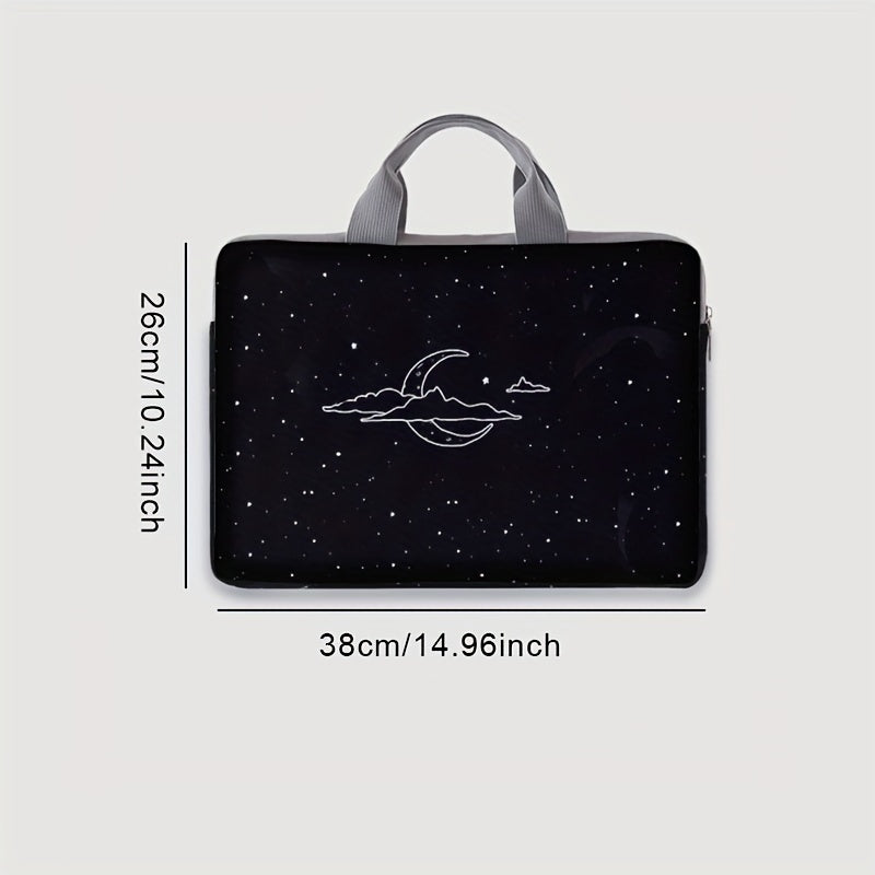 Starry Night Moon Print Laptop Sleeve 14 inch Soft Polyester Zip Closure