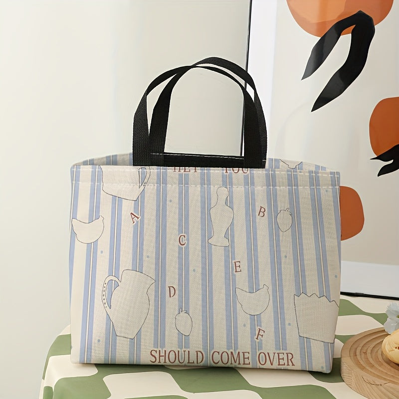 Striped Hip Flask Lunch Bag Waterproof Insulated Bento Bag