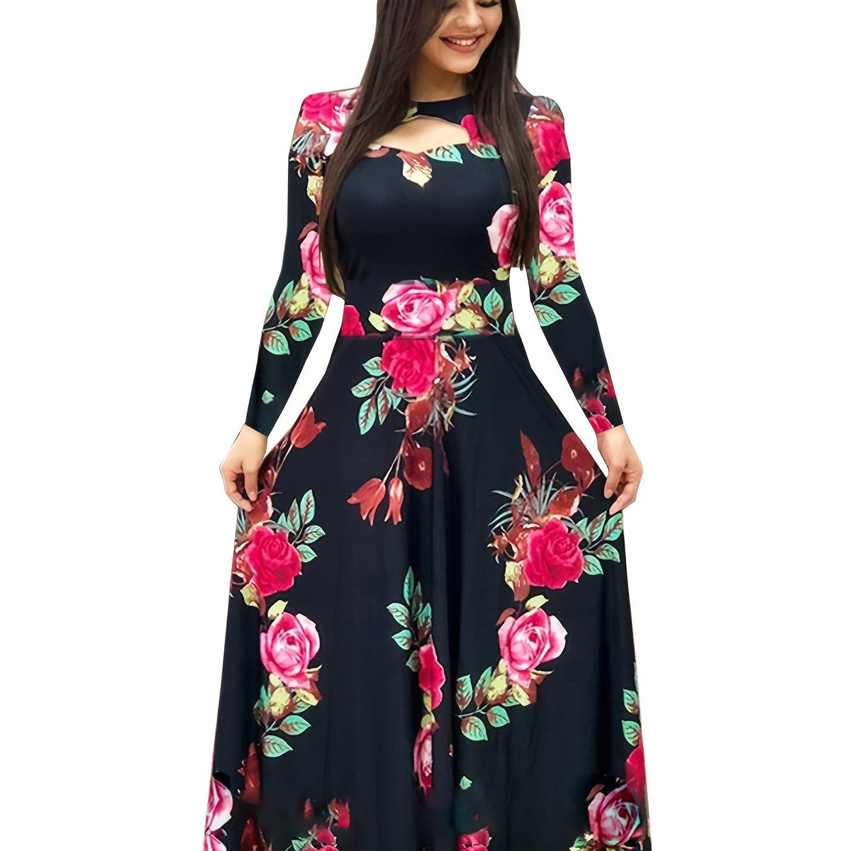 Floral Print Cut Out Maxi Dress Plus Size