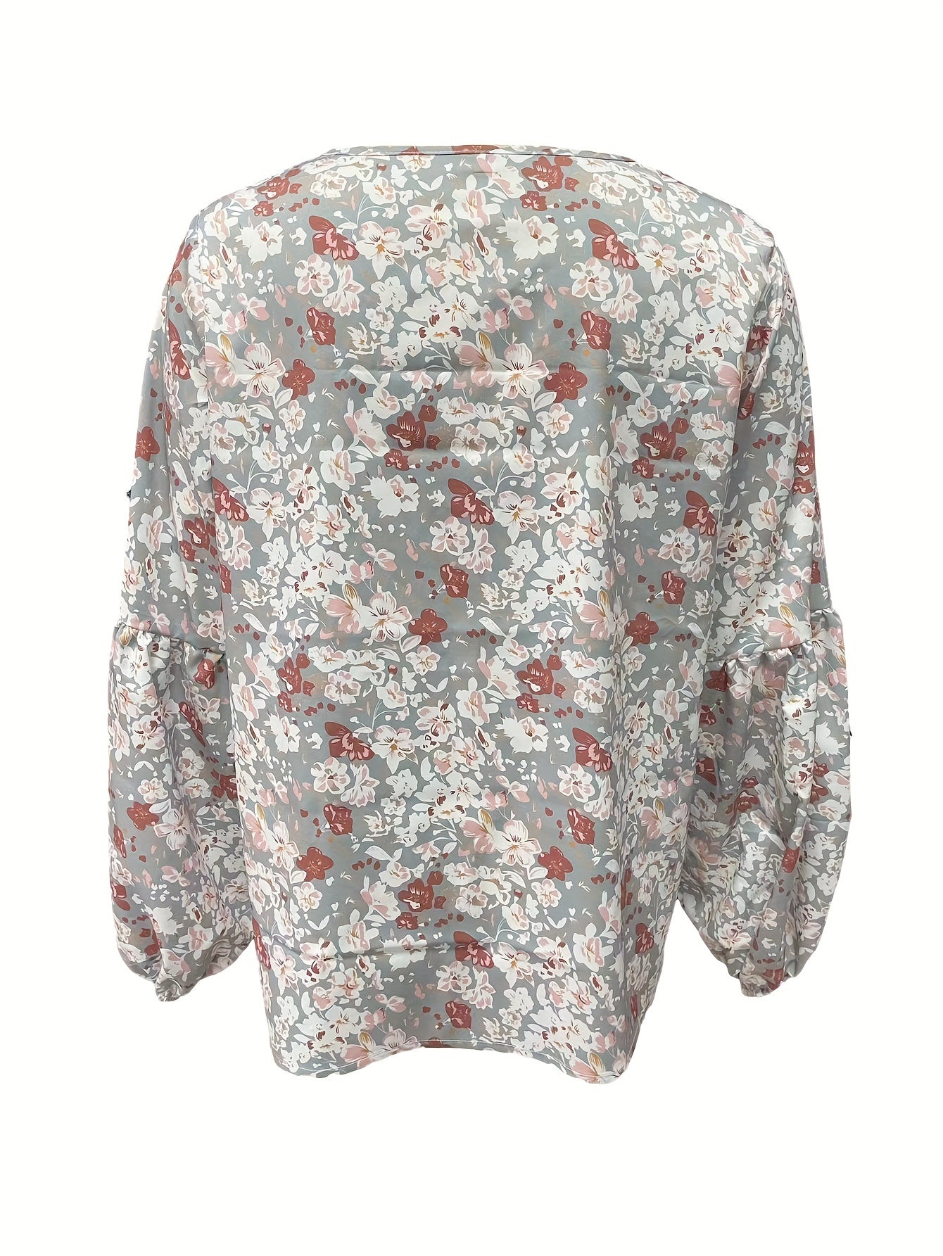  Boho Blouse Floral Print Lantern Sleeve V Neck Stretch Top