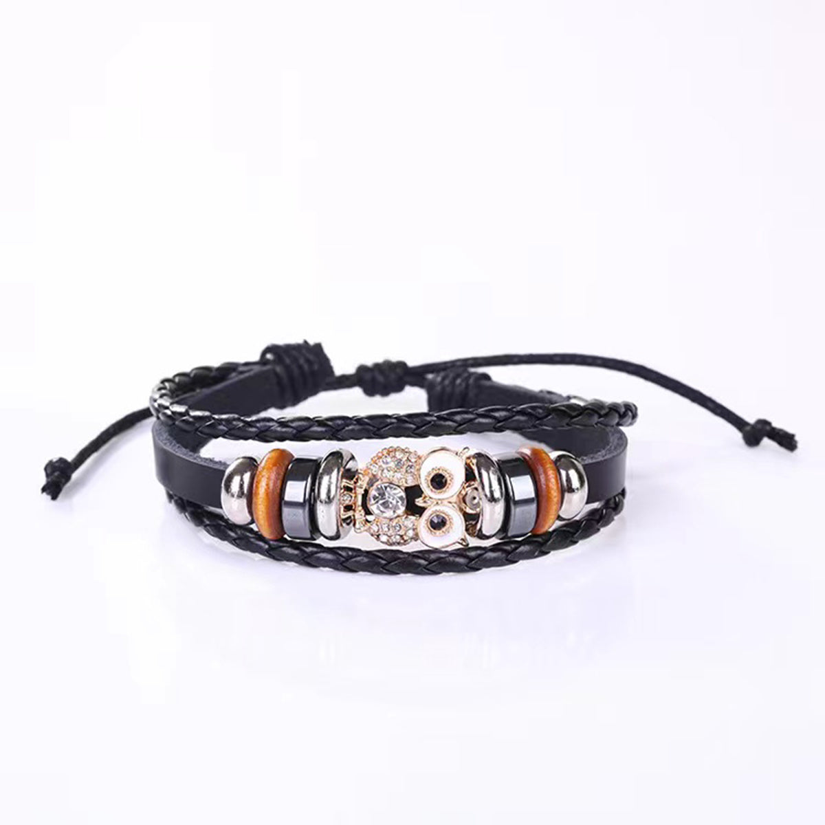 Vintage Owl PU Leather Bracelet with Zircon