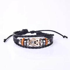 Vintage Owl PU Leather Bracelet with Zircon