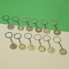 Zodiac Metal Tag Key Ring Keychain Retro Bag Car Key Pendant Christmas Gift