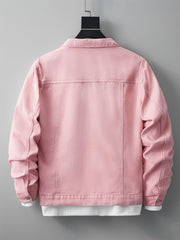 Men's Pink Cotton Casual Button Down Jacket