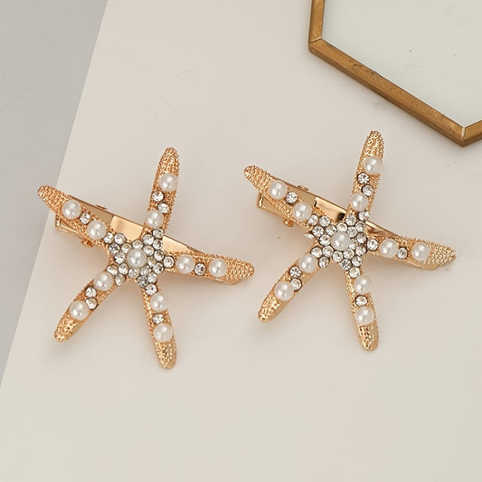 Crystal Faux Pearl Starfish Hair Clip for Wedding