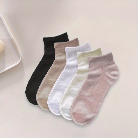 5 Pairs Solid Socks Comfy & Breathable All match Socks