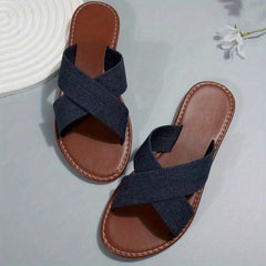 Women's Cross Strap Flat Slippers Open Toe Non Slip Slides