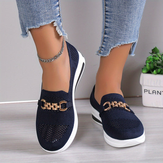Women's Air Cushion Wedge Shoes Hollow Out Chain Decor Slip On Walking Shoes