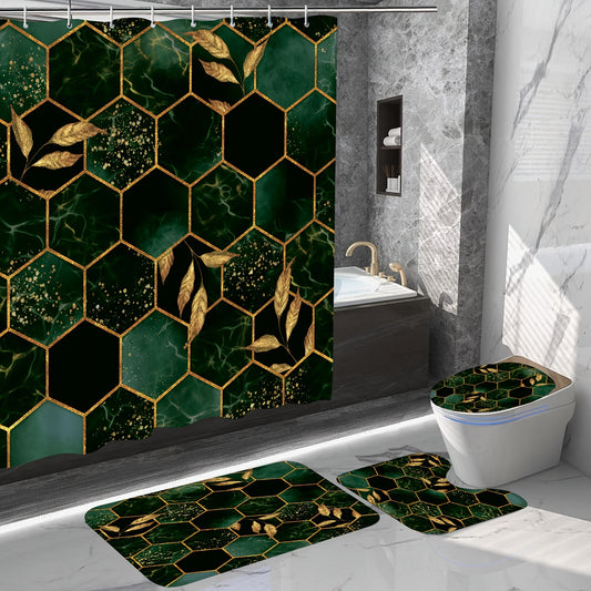 Modern Bee Trough Hexagonal Pattern Shower Curtain Set