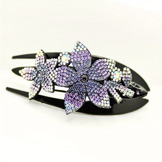 Vintage Rhinestone Flower Hair Clip Ponytail Holder