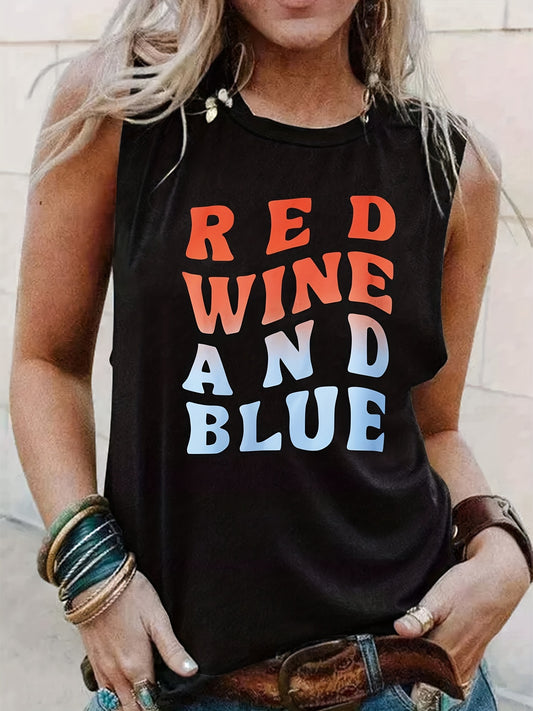Letter Print Crew Neck Tank Top for Women