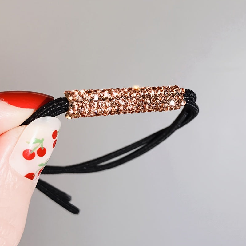 3pcs Rhinestone Hair Elastics Woven Stretchy Rubber Bands Ponytail Holder