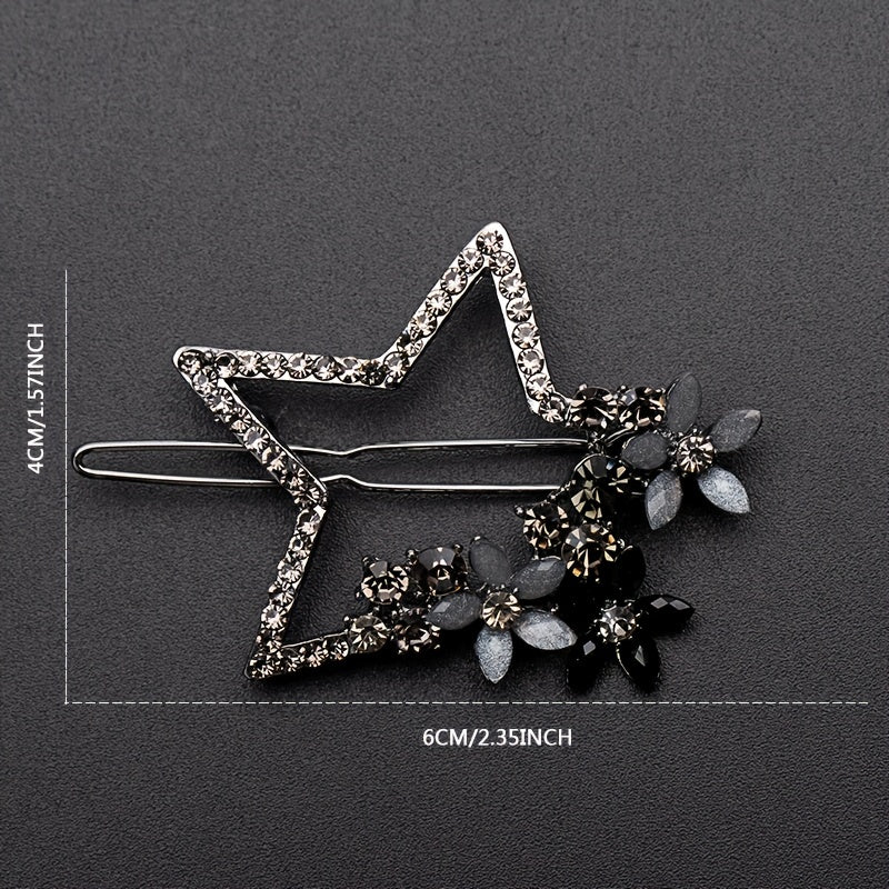 Vintage Rhinestone Star Flower Hair Clip Y2K Barrette Hairpin
