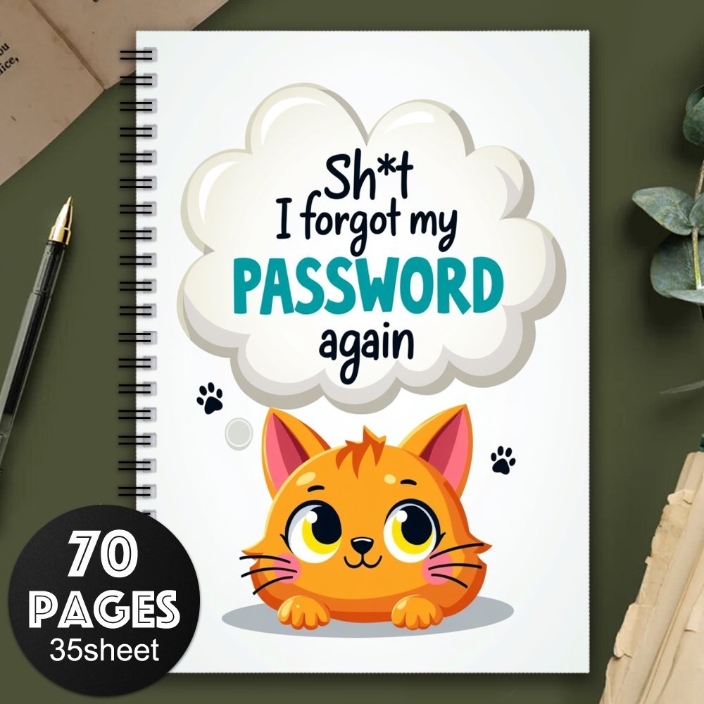 Spiral Password Notebook Orange Cat Internet Logins Funny Design