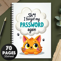 Spiral Password Notebook Orange Cat Internet Logins Funny Design