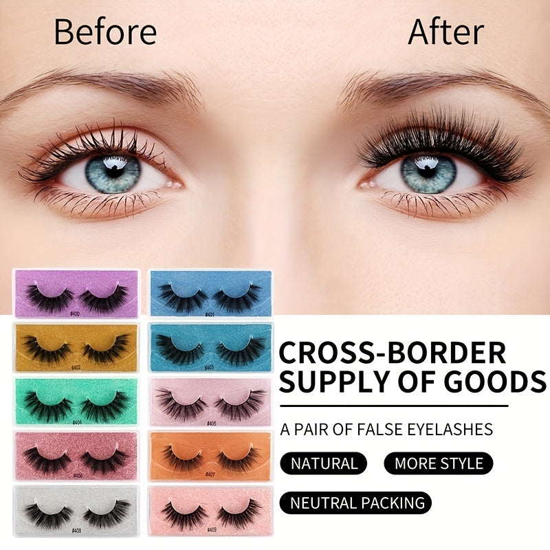 10 Pairs Fluffy Faux Mink Eyelashes Extension for Dramatic Makeup Look