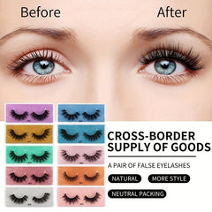 10 Pairs Fluffy Faux Mink Eyelashes Extension for Dramatic Makeup Look
