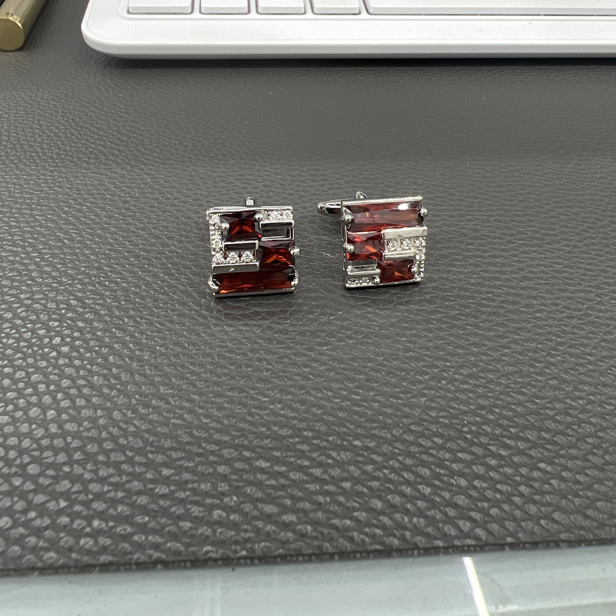 Square Crystal Cufflinks Copper Faux Diamond French Shirt Button Hollowed Out