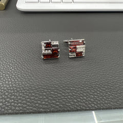 Square Crystal Cufflinks Copper Faux Diamond French Shirt Button Hollowed Out