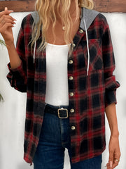  Colorblock Plaid Hooded Shacket
