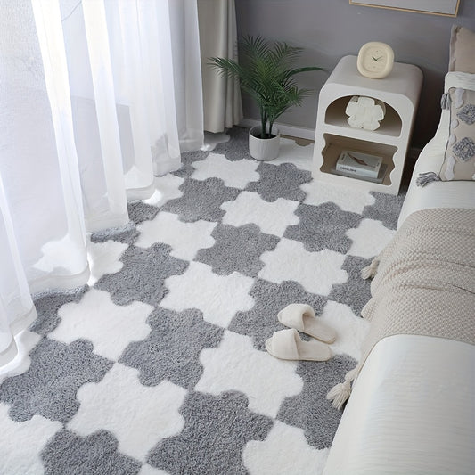 Thick Plush Shag Puzzle Floor Mat Interlocking Carpet Fluffy Area Rug