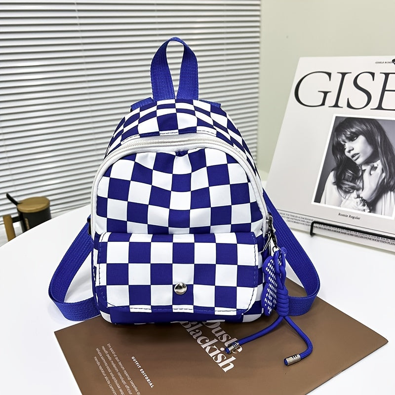Plaid Backpack Zipper Stylish Knapsack Durable Canvas School Bag