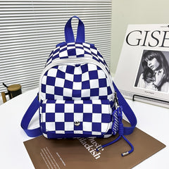 Plaid Backpack Zipper Stylish Knapsack Durable Canvas School Bag