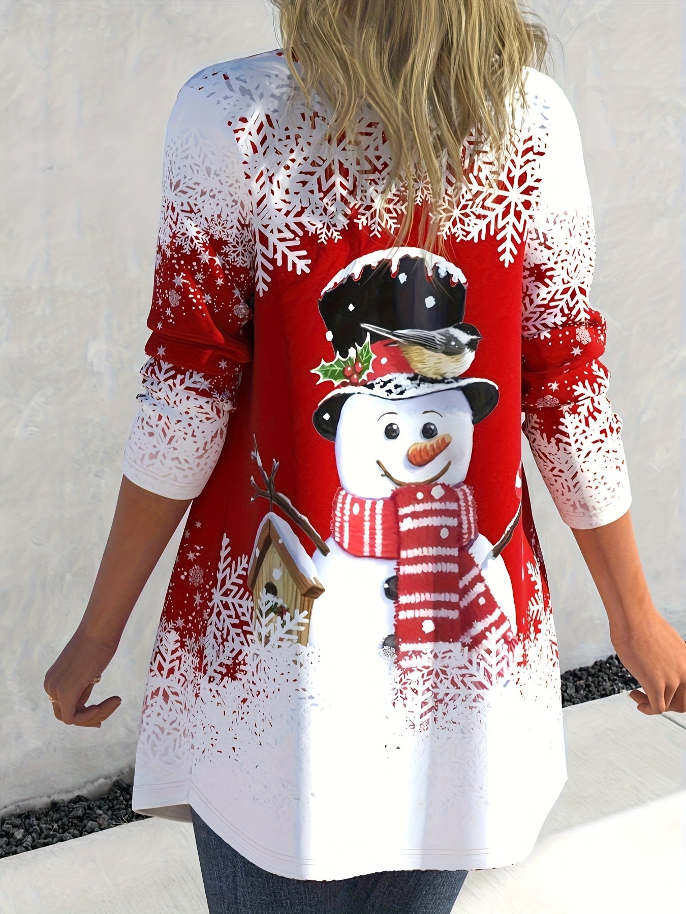  Snowman Print Long Sleeve Cardigan