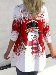  Snowman Print Long Sleeve Cardigan