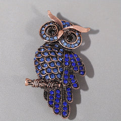 Alloy Owl Brooch with Faux Diamond Inlay