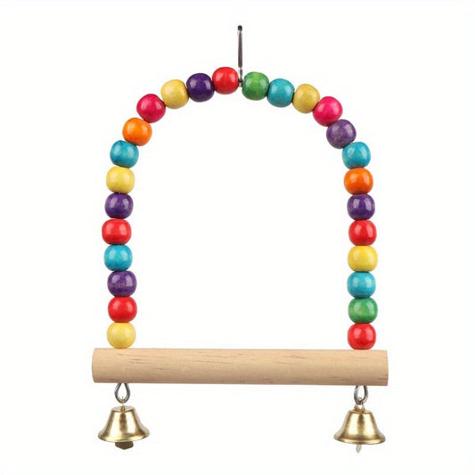 Colorful Bird Cage Swing with Bells & Ladder for Parrot Exercise