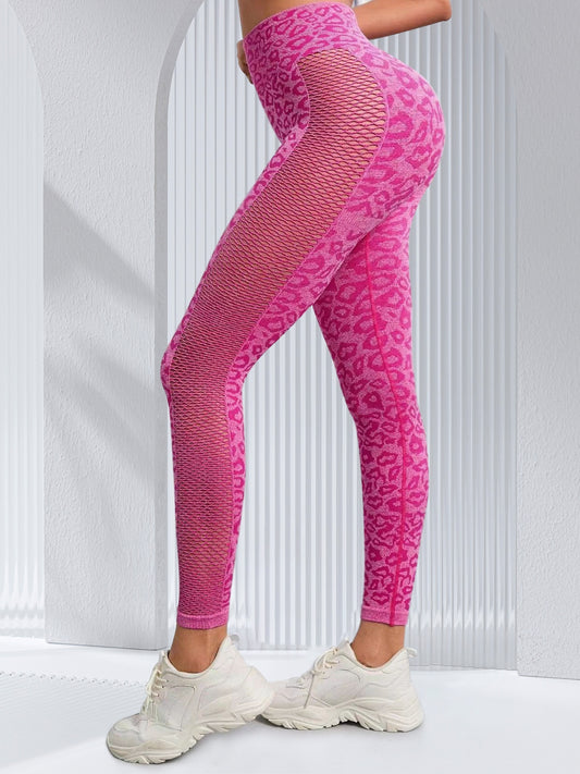 Leopard Print Hollow Out Workout Leggings High Elastic Sports Yoga Pants