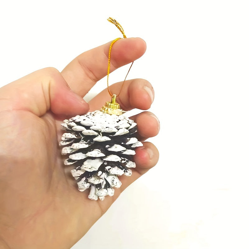 6pcs Christmas Pine Cones Snow Tipped Natural Pine Cone String Decoration