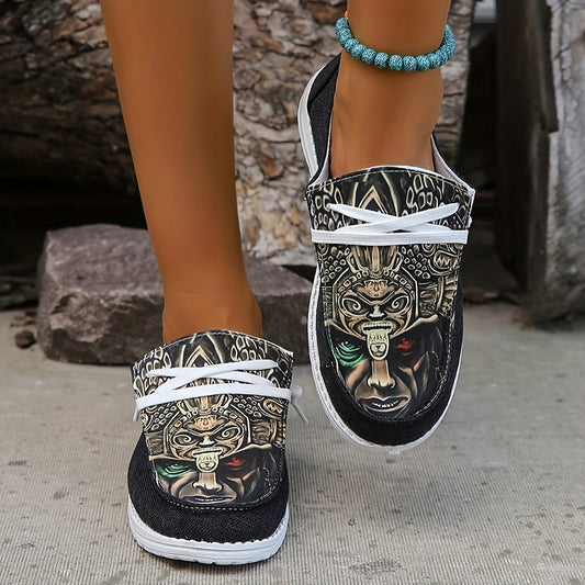 Women's Printed Canvas Lace Up Shoes Lightweight Low Top Sneakers
