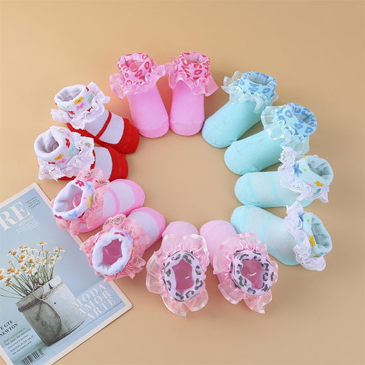 6 Pairs Ruffled Lace Toddler Socks for Little Princess