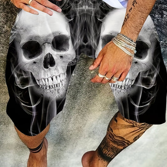 Men's Smoking Skull Print Shorts for Summer Outdoor Activities