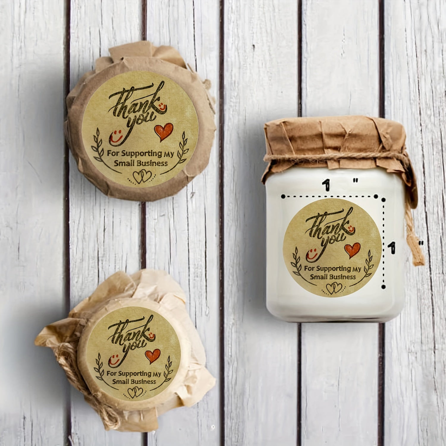 500pcs 1" Brown Paper Thank You Stickers