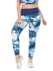 Marble Print Yoga Sports Leggings Plus Size with Pocket