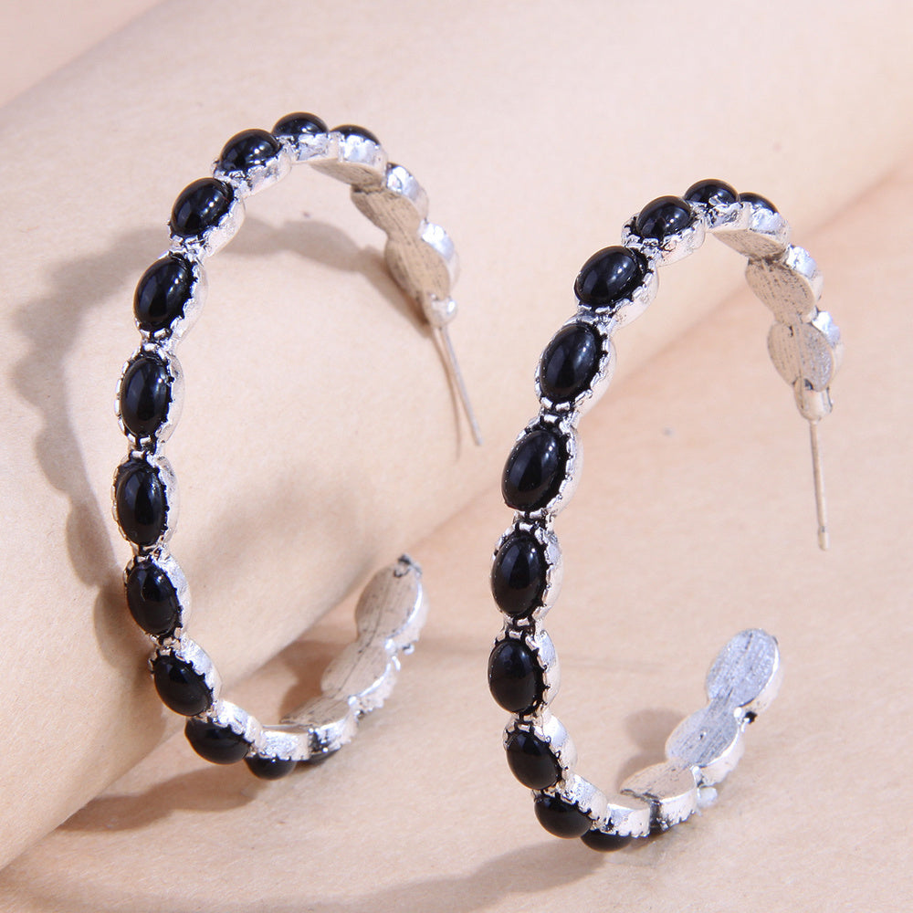 Turquoise Bohemian Metal Hoop Earrings Silver Plated Jewelry Party Decor 1Pair