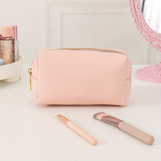 Pink Cosmetic Bag Women Makeup PU Travel Toiletry Zipper Storage Pouch