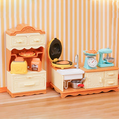 Dollhouse Kitchen Set with Dining Table & Cabinet Pretend Play Toy