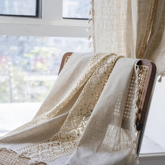 Boho Pure Linen Semi Blackout Curtain Farmhouse Style