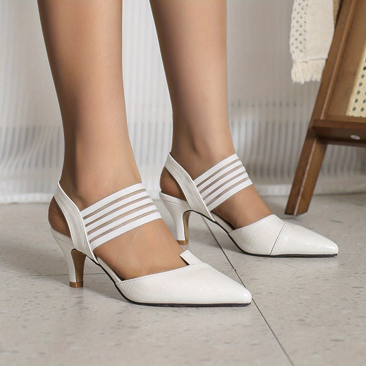 Women's Croc Pattern Pointed Toe Pumps French Heels Dress Shoes